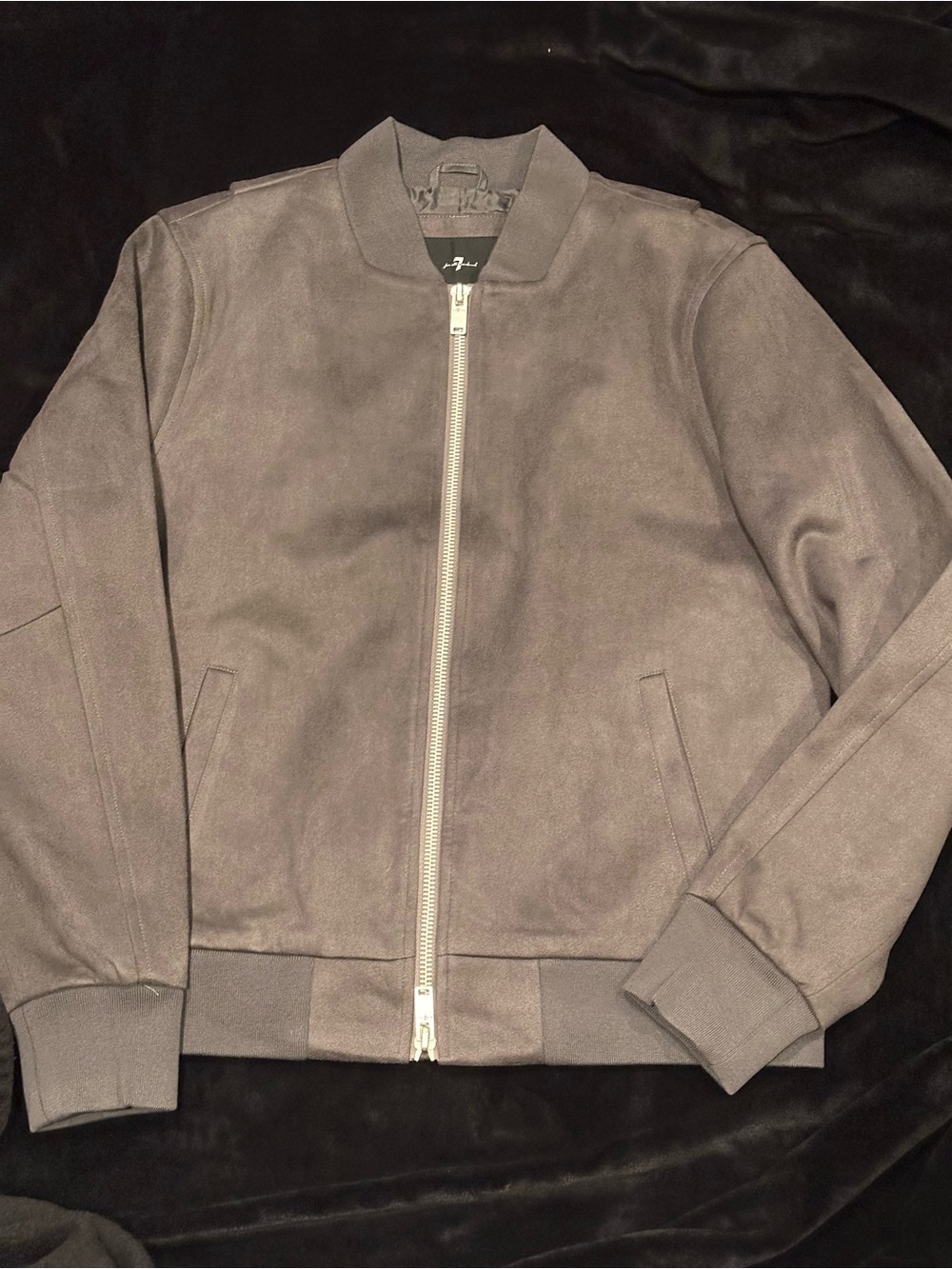 7 For All Mankind Gray Suede Bomber Jacket